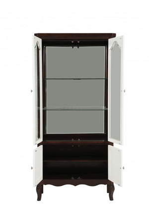 Homeroots 18" X 39" X 78" Walnut White Wood Curio Cabinet  Wood 347485