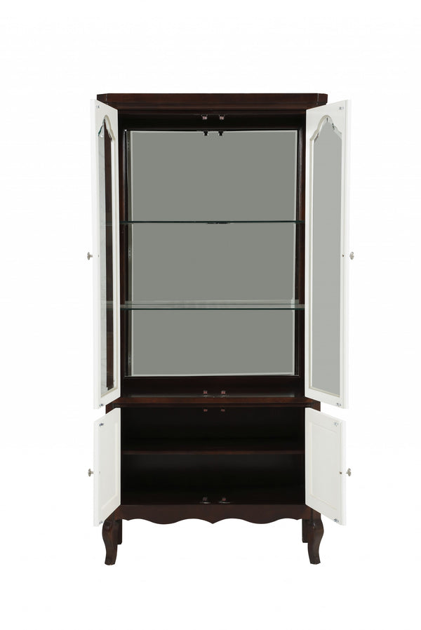 Homeroots 18" X 39" X 78" Walnut White Wood Curio Cabinet  Wood 347485