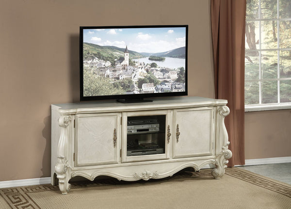 Homeroots 21" X 74" X 31" Bone White Wood Poly Resin Glass Tv Console Bone White Solid Wood 347486