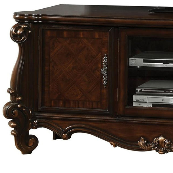 HomeRoots 74" Dark Brown Solid Wood TV Stand: Classic Design, Ample Storage & Versatile Use for Any Room 347487