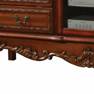 Homeroots 19" X 79" X 31" Cherry Oak Wood Poly Resin Glass Tv Console Cherry Oak Solid Wood 347488