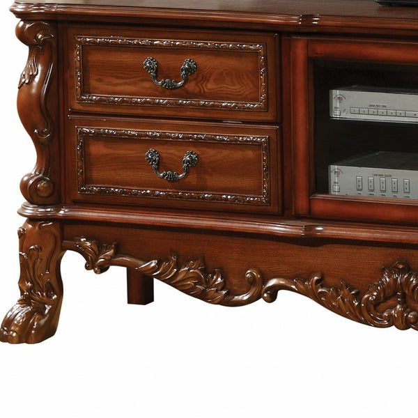 Homeroots 19" X 79" X 31" Cherry Oak Wood Poly Resin Glass Tv Console Cherry Oak Solid Wood 347488