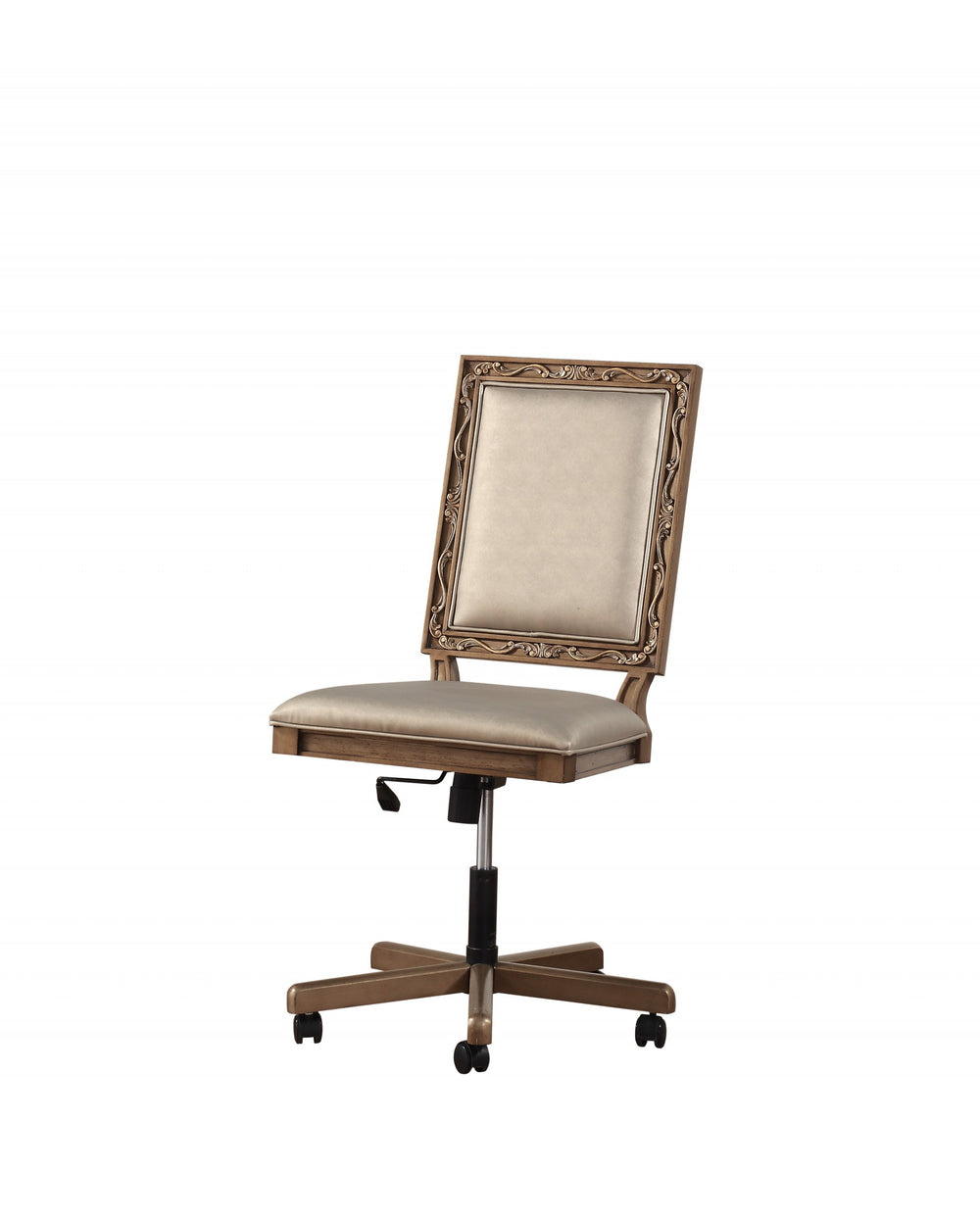 Homeroots 24" X 22" X 41" Champagne Faux Leather Upholstered (Seat) And Antique Gold Wood  Executive Office Chair  Wood 347490