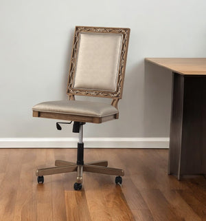 Homeroots 24" X 22" X 41" Champagne Faux Leather Upholstered (Seat) And Antique Gold Wood  Executive Office Chair  Wood 347490