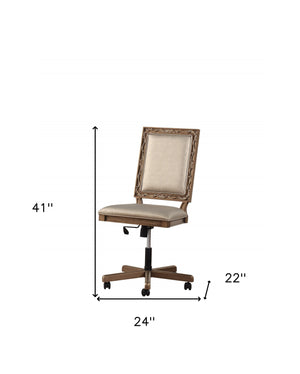 Homeroots 24" X 22" X 41" Champagne Faux Leather Upholstered (Seat) And Antique Gold Wood  Executive Office Chair  Wood 347490