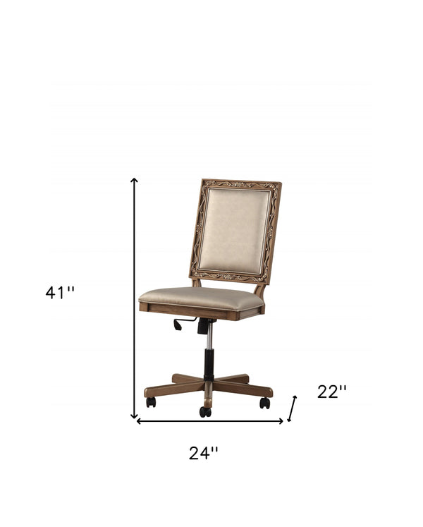 Homeroots 24" X 22" X 41" Champagne Faux Leather Upholstered (Seat) And Antique Gold Wood  Executive Office Chair  Wood 347490