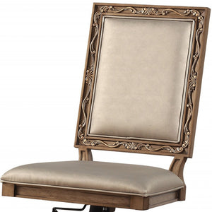 Homeroots 24" X 22" X 41" Champagne Faux Leather Upholstered (Seat) And Antique Gold Wood  Executive Office Chair  Wood 347490