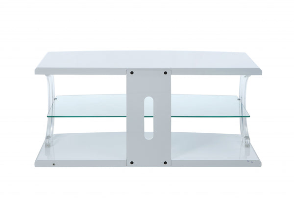 Homeroots 18" X 48" X 22" White Clear Glass Wood Glass Veneer (Melamine) Tv Stand (Led)  Manufactured Wood 347493