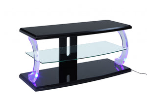 Homeroots 18" X 48" X 22" Black Clear Glass Wood Glass Veneer (Melamine) Tv Stand (Led)  Manufactured Wood 347494