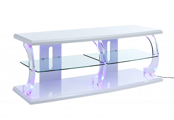 Homeroots 18" X 60" X 22" White Clear Glass Wood Veneer (Melamine) Tv Stand (Led)  Manufactured Wood 347495