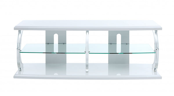 Homeroots 18" X 60" X 22" White Clear Glass Wood Veneer (Melamine) Tv Stand (Led)  Manufactured Wood 347495