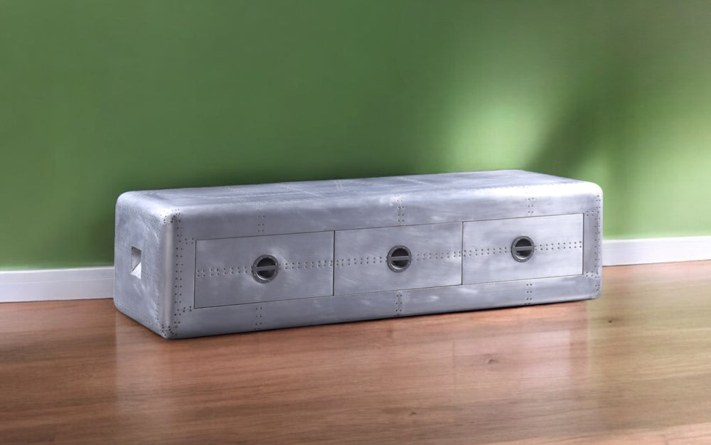 Homeroots 71" Silver Aluminum Enclosed And Open Storage Tv Stand  Aluminum 347497