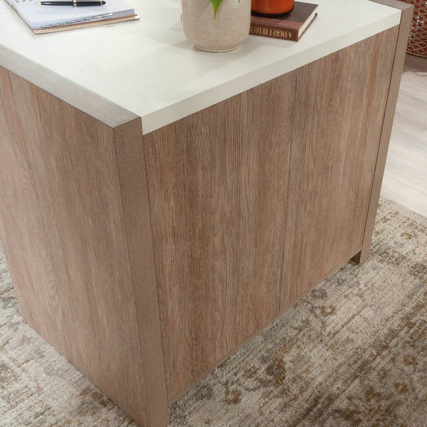 English Elm Desk, Modern Brown Finish With Adjustable Bookshelf - Perfect For Home Office & Study Spaces B356P402584