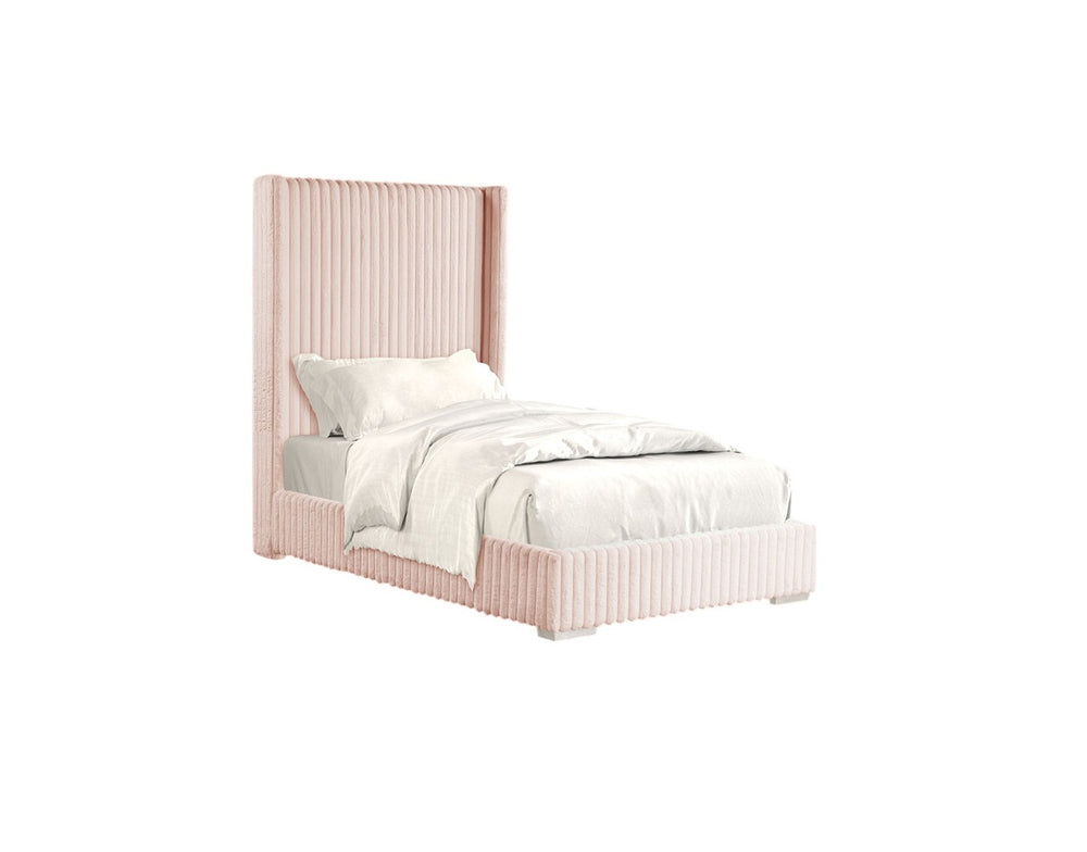 English Elm Pink Full Size Contemporary Bed with Fur Chenille Upholstery, Mattress-Ready, Wood Frame 59x84x68 Pink 65 L x 73.5 W x 6.5 H B2741P320870