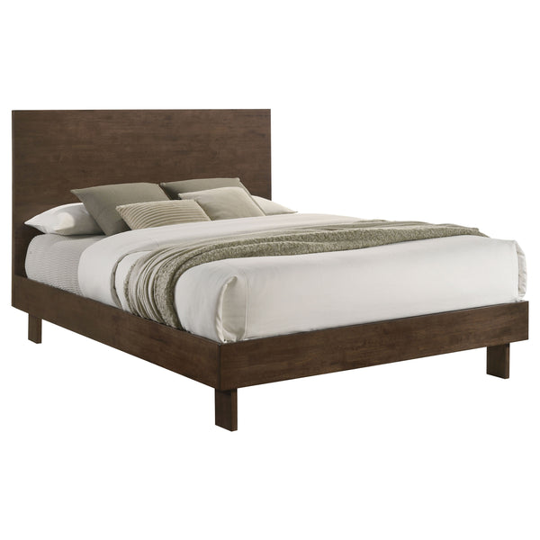 English Elm Hemlock Solid Wood Queen Platform Bed with Tall Headboard, Full Slat Support, Warm Brown Finish B062S01362