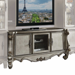 Homeroots 74" Platinum Solid Wood Enclosed And Open Storage Tv Stand Antique Platinum Solid Wood 347500