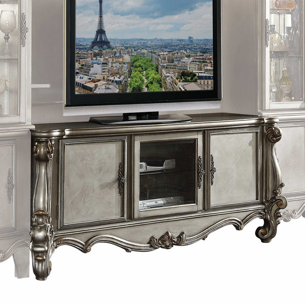 Homeroots 74" Platinum Solid Wood Enclosed And Open Storage Tv Stand Antique Platinum Solid Wood 347500