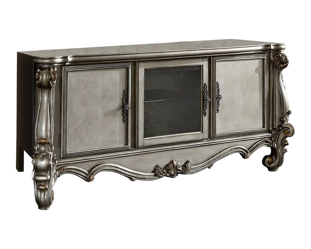 Homeroots 74" Platinum Solid Wood Enclosed And Open Storage Tv Stand Antique Platinum Solid Wood 347500