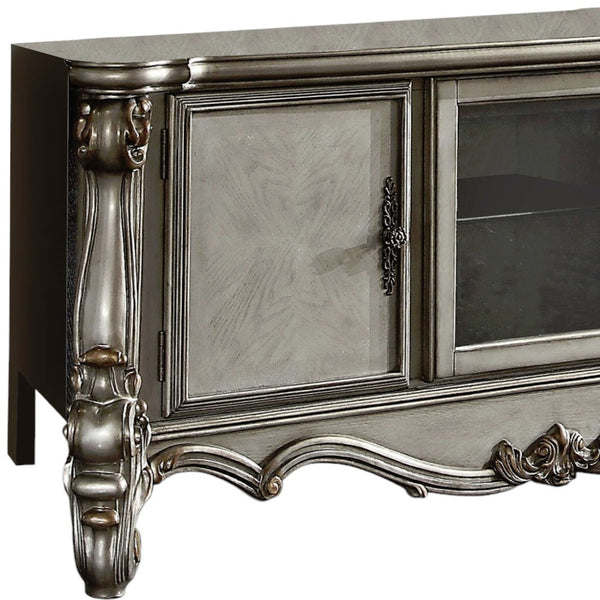 Homeroots 74" Platinum Solid Wood Enclosed And Open Storage Tv Stand Antique Platinum Solid Wood 347500