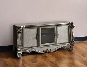 Homeroots 74" Platinum Solid Wood Enclosed And Open Storage Tv Stand Antique Platinum Solid Wood 347500