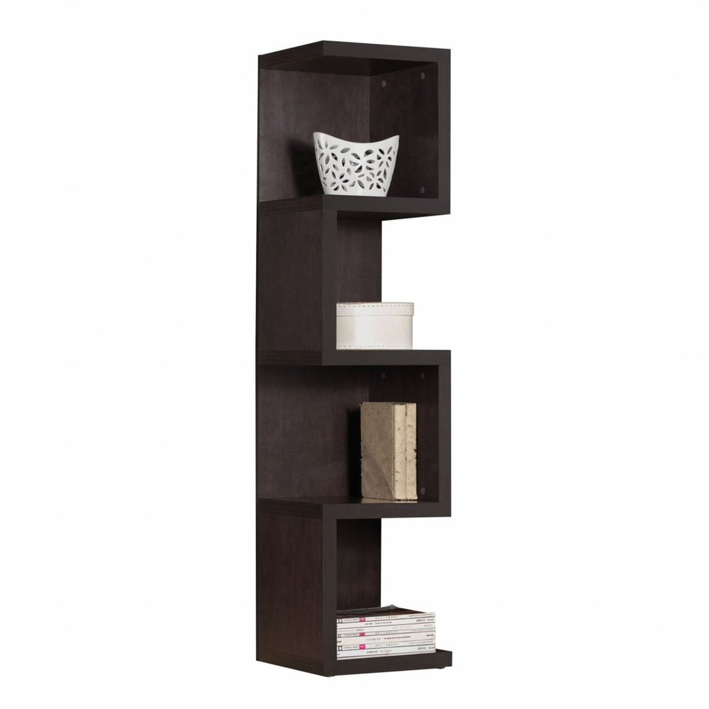 HomeRoots 59" Espresso Wood Etagere Bookcase - Stylish Four-Tier Shelving Unit for Maximal Vertical Storage 347505