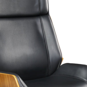 Homeroots 26" X 23" X 49" Black Bonded Leather And Bentwood Frame Executive Office Chair With Solid Chrome Base And Caster Wheels  Metal 347508