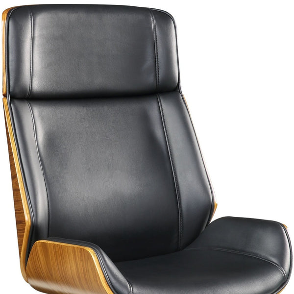 Homeroots 26" X 23" X 49" Black Bonded Leather And Bentwood Frame Executive Office Chair With Solid Chrome Base And Caster Wheels  Metal 347508