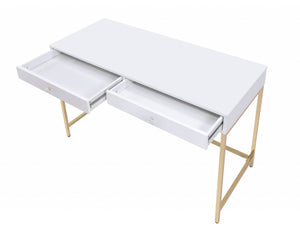 Homeroots 47" White And Gold Computer Desk With Two Drawers   347510