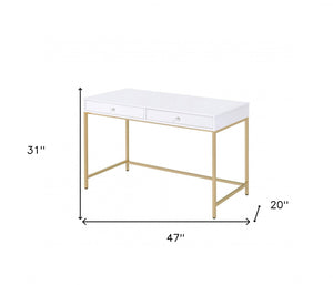 Homeroots 47" White And Gold Computer Desk With Two Drawers   347510