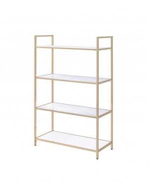 Homeroots 16" X 37" X 60" White High Gloss Gold Metal Wood Bookshelf   347511
