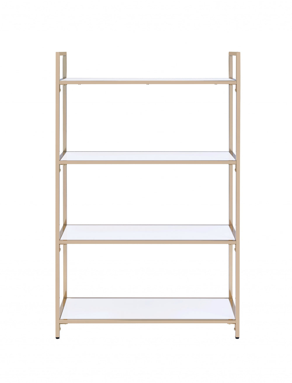 Homeroots 16" X 37" X 60" White High Gloss Gold Metal Wood Bookshelf   347511