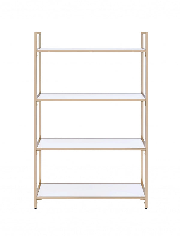 Homeroots 16" X 37" X 60" White High Gloss Gold Metal Wood Bookshelf   347511