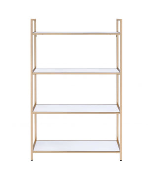Homeroots 16" X 37" X 60" White High Gloss Gold Metal Wood Bookshelf   347511