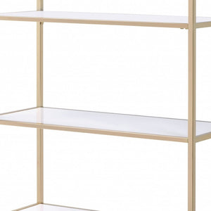 HomeRoots 60" Chic Gold and White Metal Four-Tier Bookcase - Stylish, Space-Saving Storage for Modern Spaces 347511