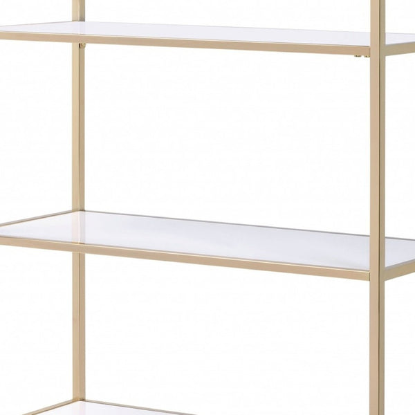 HomeRoots 60" Chic Gold and White Metal Four-Tier Bookcase - Stylish, Space-Saving Storage for Modern Spaces 347511