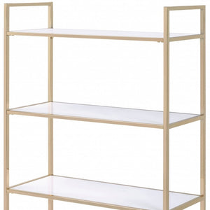 HomeRoots 60" Chic Gold and White Metal Four-Tier Bookcase - Stylish, Space-Saving Storage for Modern Spaces 347511