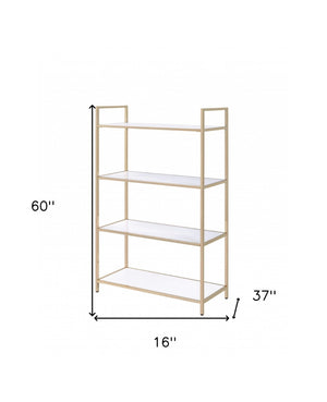 HomeRoots 60" Chic Gold and White Metal Four-Tier Bookcase - Stylish, Space-Saving Storage for Modern Spaces 347511