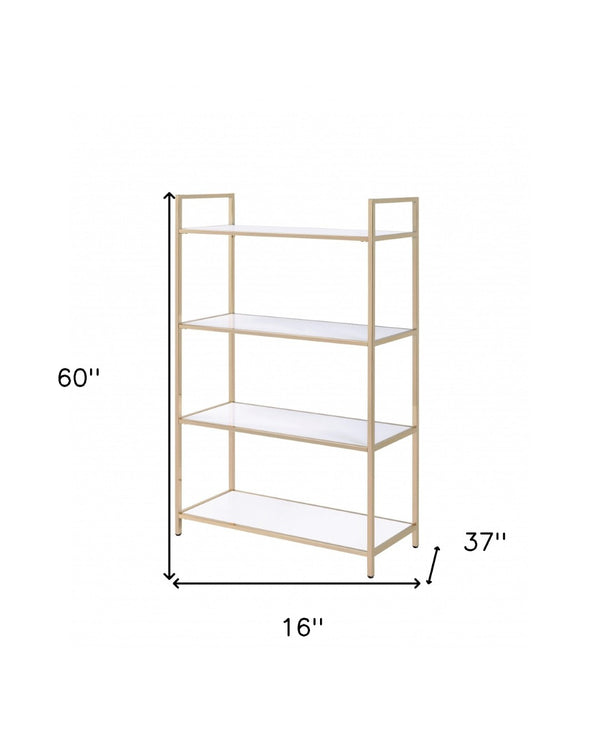 HomeRoots 60" Chic Gold and White Metal Four-Tier Bookcase - Stylish, Space-Saving Storage for Modern Spaces 347511