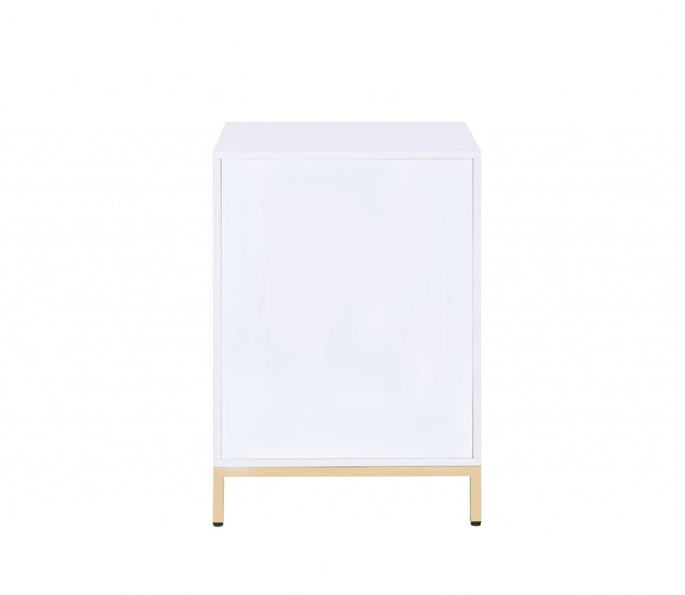 Homeroots 16" X 20" X 30" White High Gloss Gold Metal Wood Cabinet  Mdf 347512