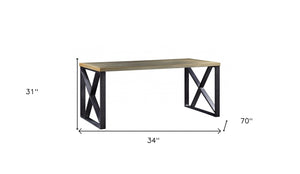 Homeroots 70" Gold And Black Aluminum Writing Desk   347513