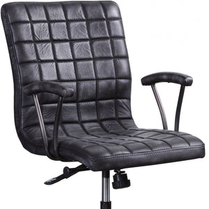 Homeroots 24" X 25" X 36" Vintage Black Top Grain Leather Aluminum Metal Upholstered (Seat) Casters Engineered Wood Executive Office Chair   347518