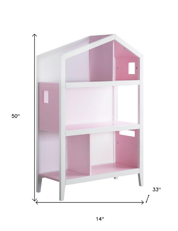 HomeRoots 50" White Three-Tier Double Bookcase - Stylish Solid Wood Storage for Living Room & Office Décor 347521