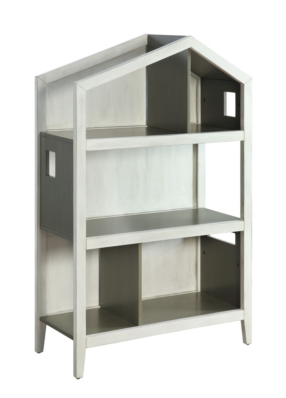 HomeRoots 50" Contemporary Gray Double Bookcase – Durable Three-Tier Solid Wood Storage for Stylish Spaces 347522