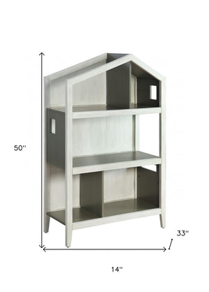 HomeRoots 50" Contemporary Gray Double Bookcase – Durable Three-Tier Solid Wood Storage for Stylish Spaces 347522