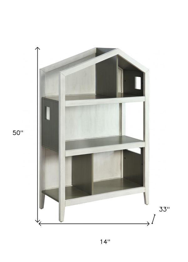 HomeRoots 50" Contemporary Gray Double Bookcase – Durable Three-Tier Solid Wood Storage for Stylish Spaces 347522
