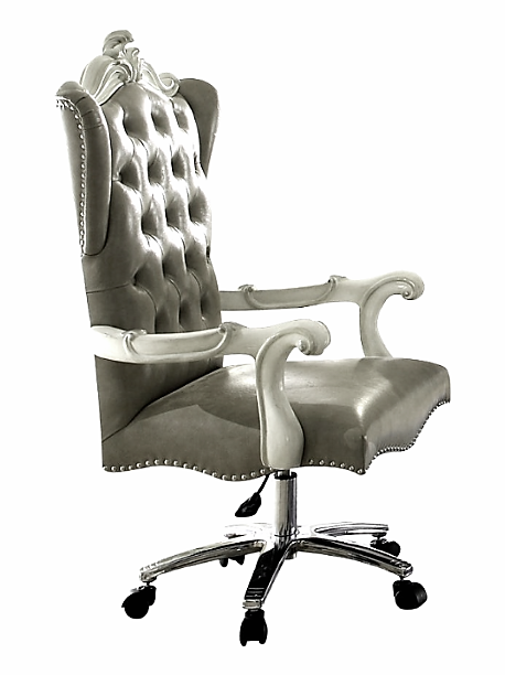 Homeroots Gray Faux Leather Tufted Seat Swivel Adjustable Executive Chair Leather Back  Polyresin 347524