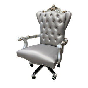 HomeRoots Gray Faux Leather Tufted Executive Chair - Adjustable Height, Swivel Mobility, Stylish Comfort 347524