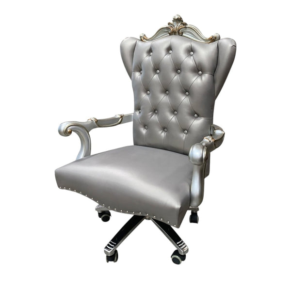 HomeRoots Gray Faux Leather Tufted Executive Chair - Adjustable Height, Swivel Mobility, Stylish Comfort 347524