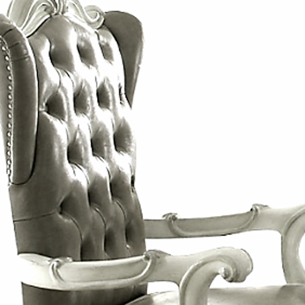 Homeroots Gray Faux Leather Tufted Seat Swivel Adjustable Executive Chair Leather Back  Polyresin 347524