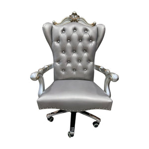 HomeRoots Gray Faux Leather Tufted Executive Chair - Adjustable Height, Swivel Mobility, Stylish Comfort 347524